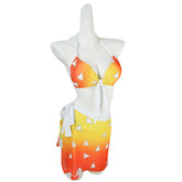 Women Demon Slayer: Kimetsu no Yaiba Agatsuma Zenitsu Cosplay Two Pieces Bikini Swimsuit Set Halter Neck Swimwear Bathing Suit